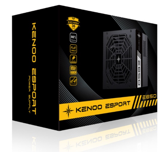 Nguồn Máy Tính KENOO ESPORT E650 650w (Mầu Đen/ Cáp Dẹt/ Fan 12cm)