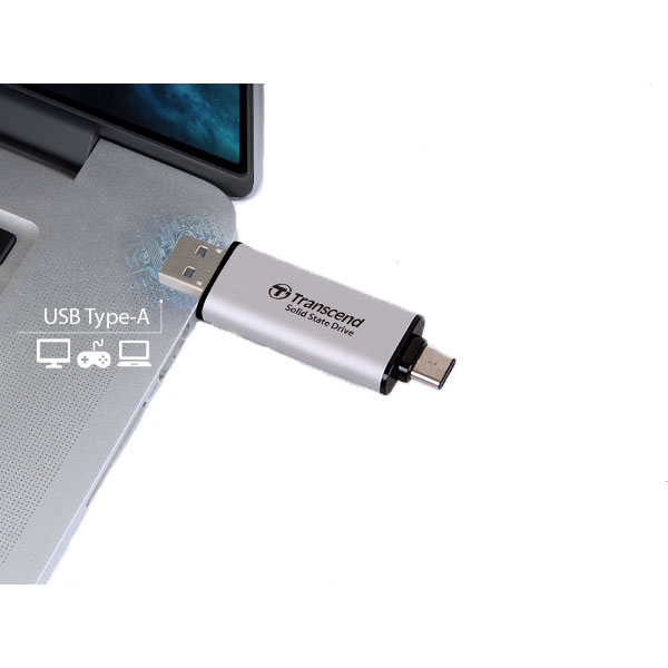 Ổ cứng di động SSD Transcend ESD310C 256Gb USB-A & USB-C Màu bạc