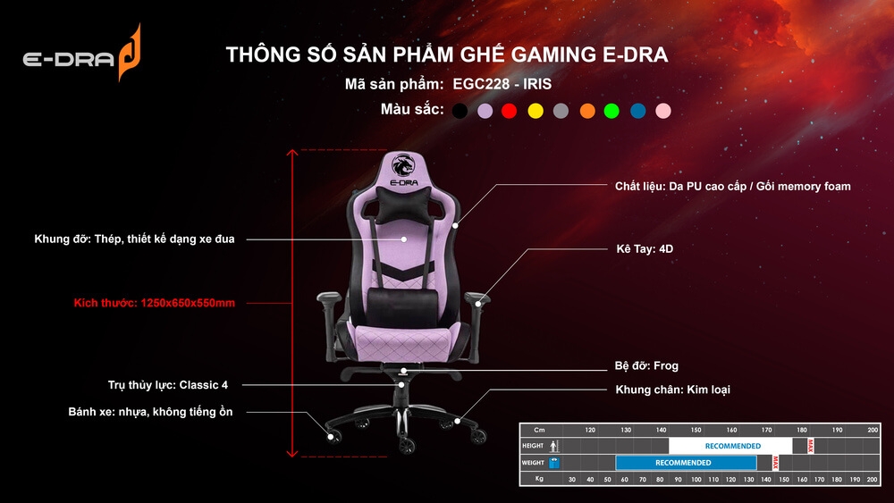 Ghế game E-Dra EGC228 Đỏ