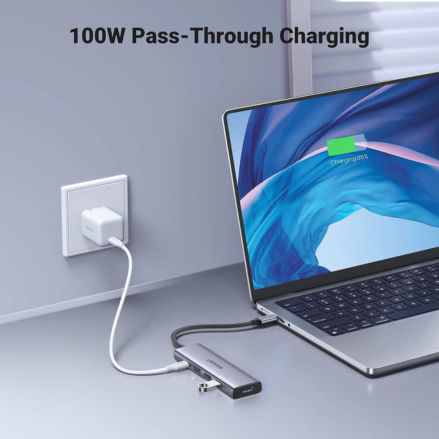 Cáp chuyển Ugreen 15596 USB-C (Type C) sang HDMI, 3 x USB3.0, USB-C PD