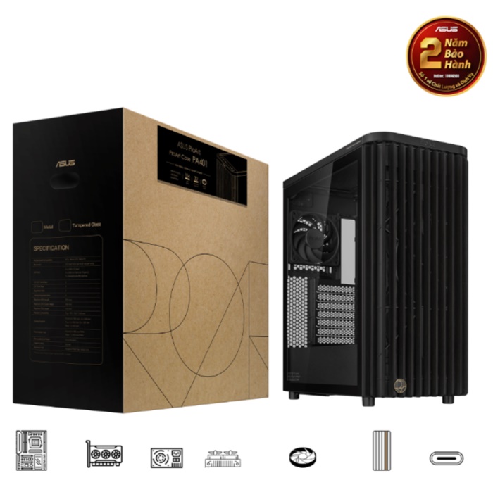 Vỏ máy tính Asus ProArt PA401 Wood Edition - Tempered Glass Panel (Mid Tower/ ATX/ Đen)