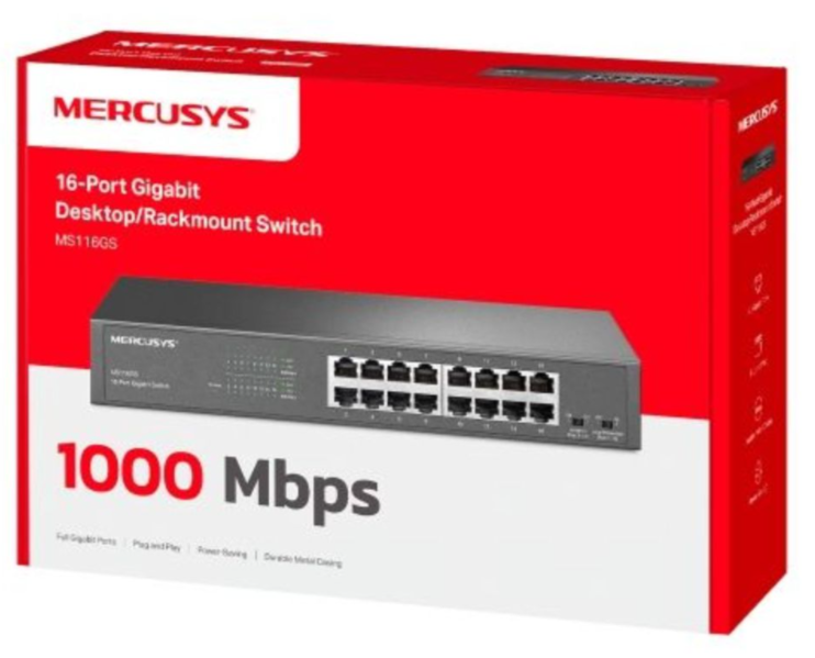 Switch Mercusys MS116GS (Gigabit 1000Mbps/ 16 Cổng/ Vỏ kim loại)