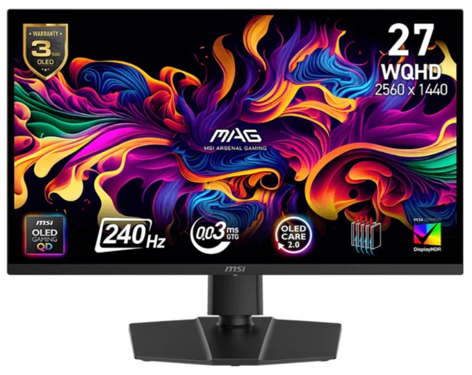 Màn hình gaming MSI MAG 273QP QD-OLED X24 (27Inch/ QHD (2560x1440)/ 0,5ms/ 240Hz/ 300cd/m2/ OLED) 