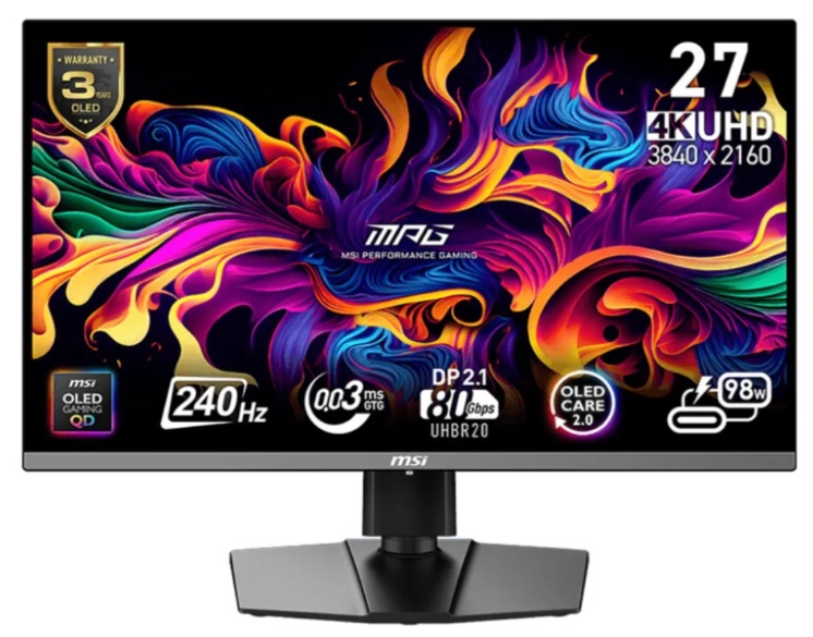 Màn hình gaming MSI MPG272URX QD-OLED (27Inch/ 4K (3840 x 2160)/ 0.03ms/ 240Hz/ 250cd/m2/ OLED)