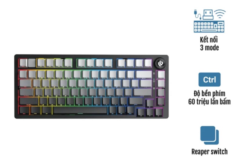 Bàn phím cơ LEOBOG 3 Mode Hi75C PRO Xám+đen gradient Reaper switch