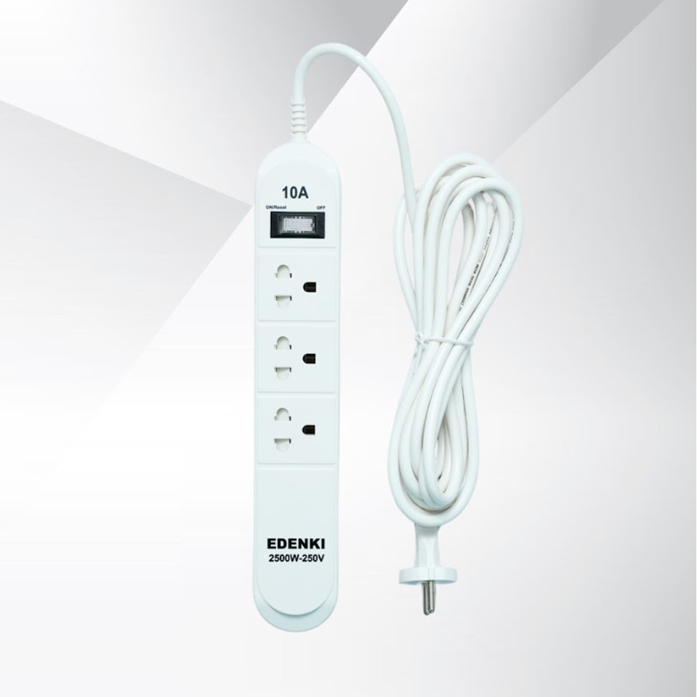Ổ cắm điện Edenki ED-3C2W White (3 lỗ đa năng - D&acirc;y 2M, 10A)
