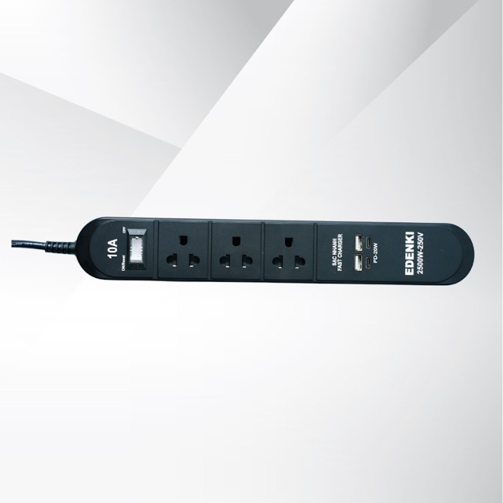 Ổ cắm điện Edenki ED-3CU2B Black 