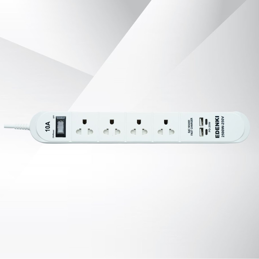 Ổ cắm điện Edenki ED-4CU2W White (4 Lỗ đa năng + 2 Usb Type A + 2Usb Type C- 2M 10A)
