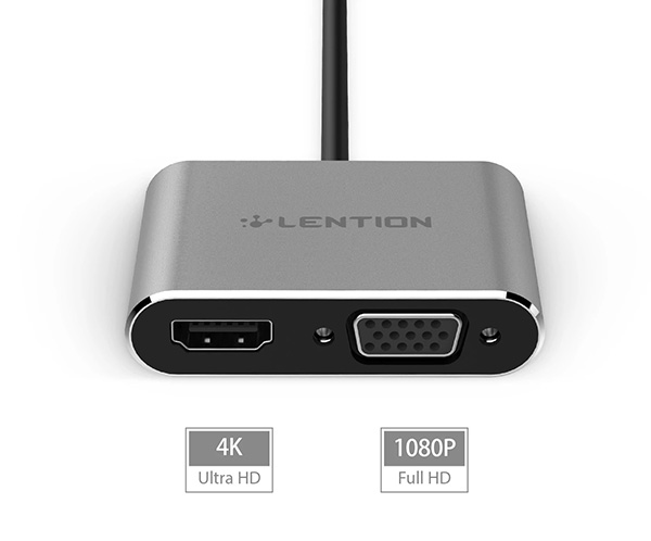 Bộ chuyển Lention C51sHV USB-C sang HDMI và VGA (Màu xám)