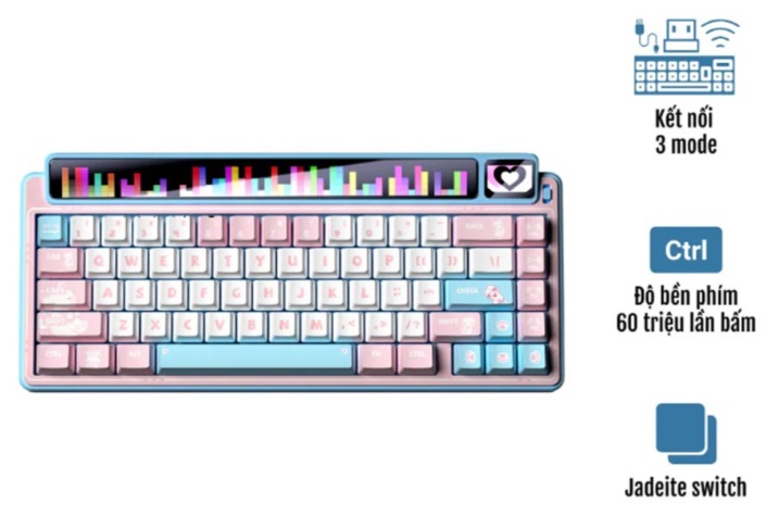 Bàn phím cơ LEOBOG 3 Mode AMG65 hồng + trắng + xanh dương Jadeite switch