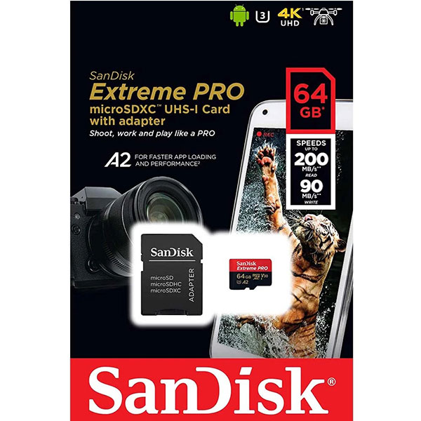 Micro SD Sandisk Extreme Pro SDXC V30 64Gb (Read/Write: 200/90MB/s)