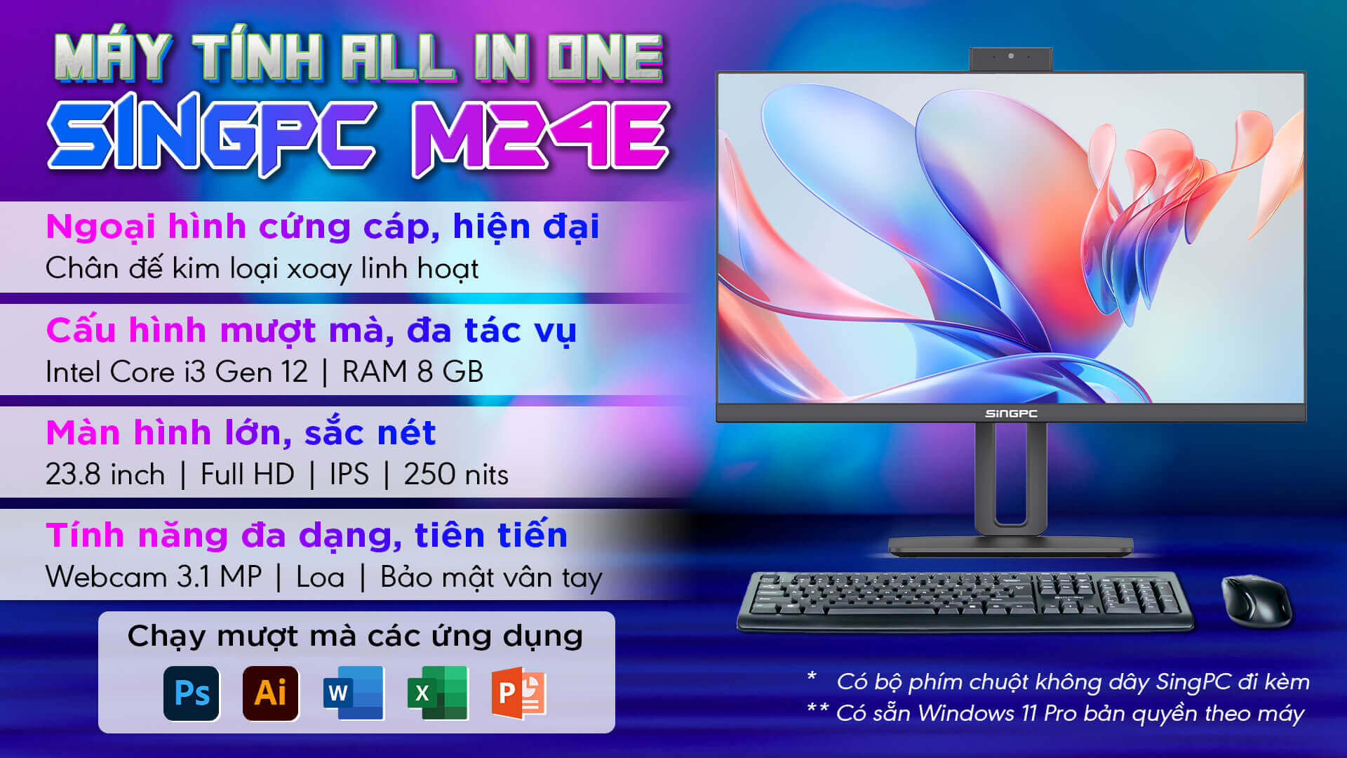Máy tính All in one SingPC M24Ei31282-W 