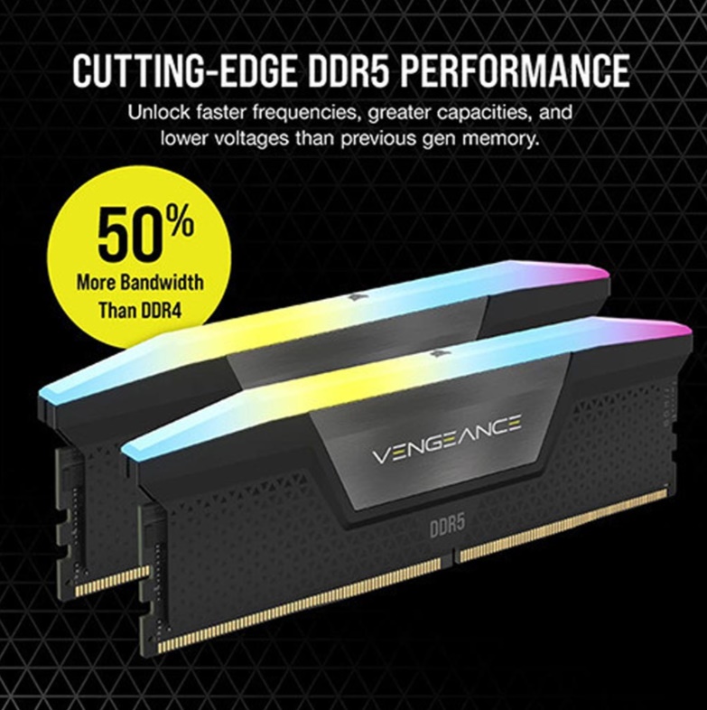 Ram PC Corsair Vengeance VENGEANCE RGB 64GB (2x32GB) DDR5 6000Mhz (CMH64GX5M2D6000C40)