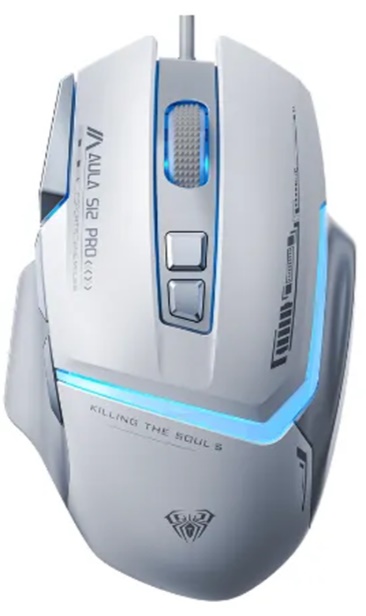 Chuột gaming Aula S12 PRO Trắng xám (LED RGB/ 12800DPI)