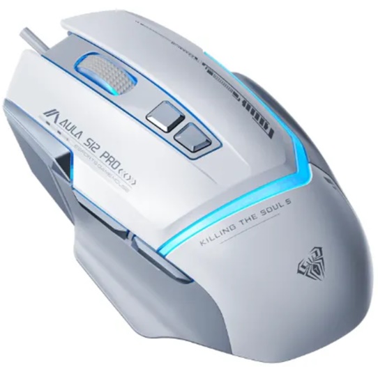 Chuột gaming Aula S12 PRO Trắng xám (LED RGB/ 12800DPI)
