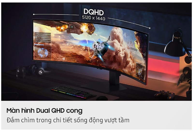 Màn hình gaming Samsung Odyssey G9 LS49FG912EEXXV (49Inch/ DQHD (5120x1440)/ 1ms/ 144Hz/ 350cd/m2/ VA) 