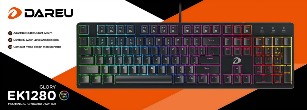 Bàn phím cơ Dareu EK1280 Switch Brown RGB (TK531U08603G) (USB) 