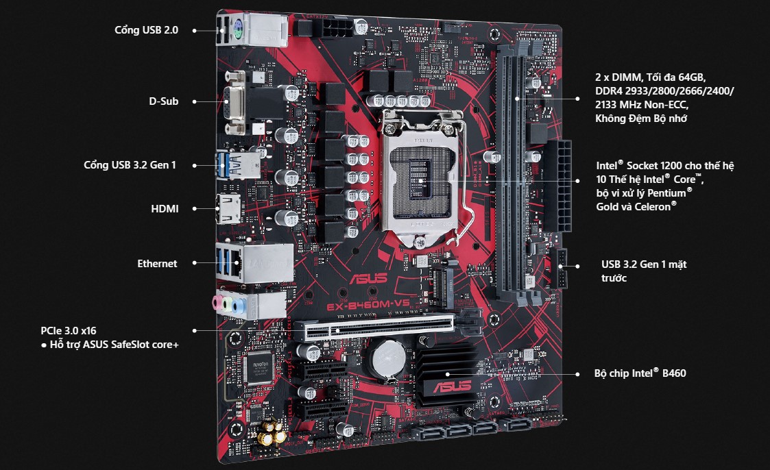 Main Asus EX-B460M-V5 (Chipset Intel B460/ Socket LGA1200/ VGA onboard)