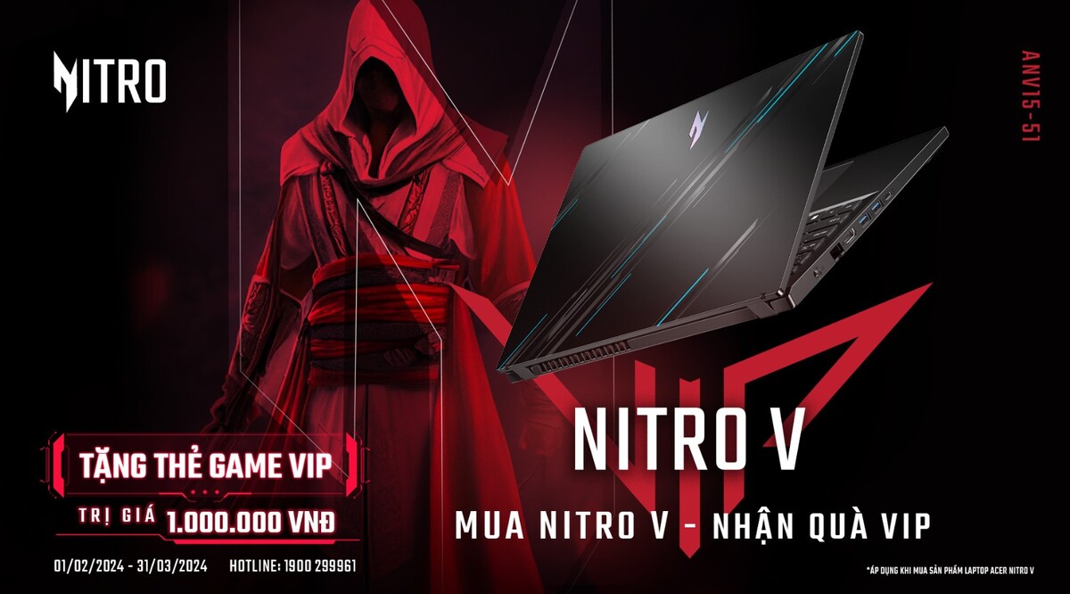 Đẳng cấp game thủ: Mua laptop Acer Nitro V - Nhận ngay quà VIP, trị giá 1 triệu đồng
