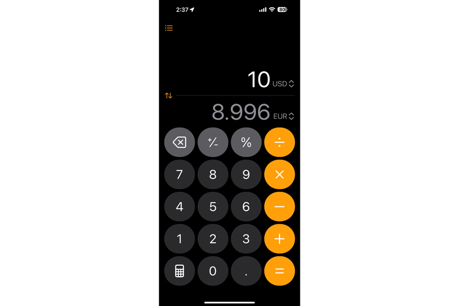 Chuyển đổi tiền tệ hoặc đơn vị trong ứng dụng Máy tính trên iOS 18 cực tiện lợi