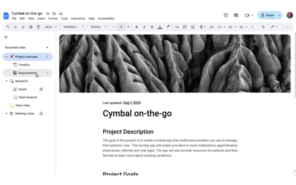 Google Docs thêm các tab để giúp bạn sắp xếp mọi thứ