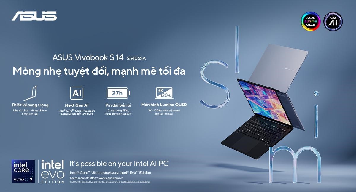 ASUS Vivobook S 14 - Laptop AI chuẩn Copilot+ PC với hiệu năng mạnh mẽ