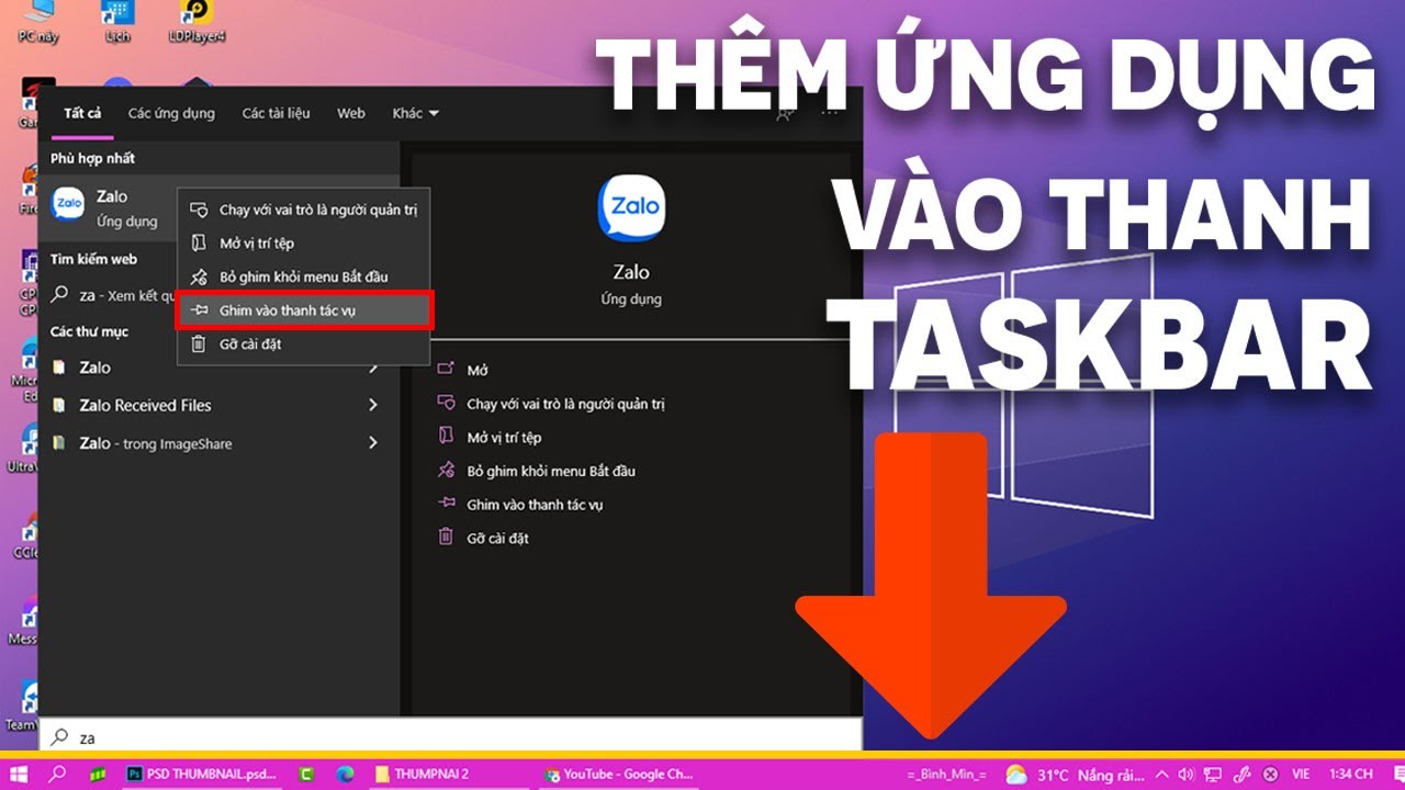 Cách ghim ứng dụng lên taskbar máy tính đơn giản