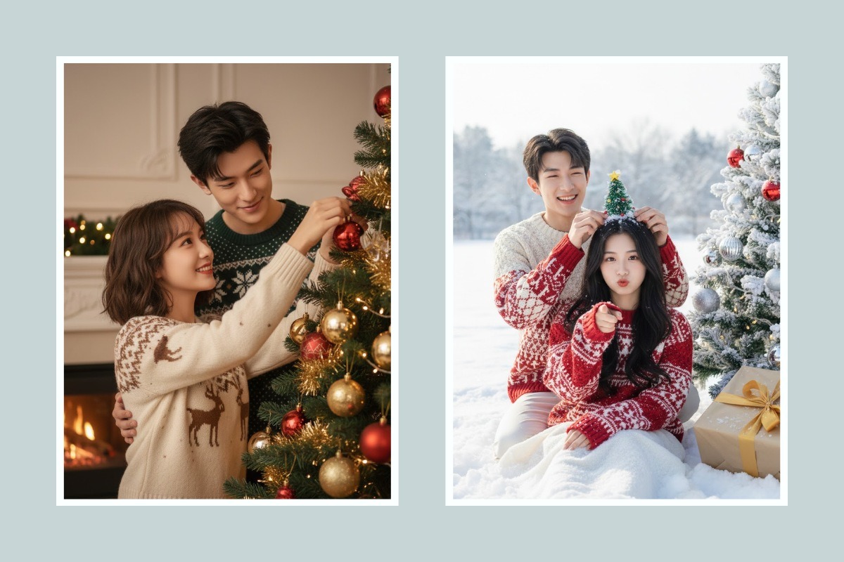 Tạo ảnh Noel bằng AI cho cặp đôi đẹp lãng mạn chỉ trong vài phút