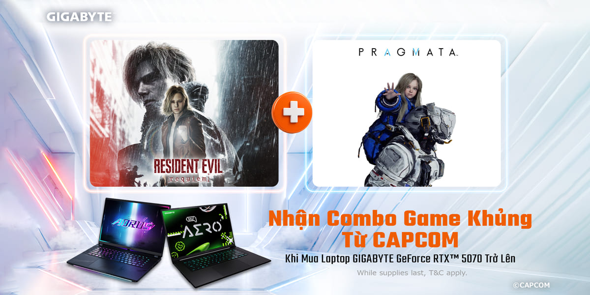 [Khuyến mại] MUA 1 ĐƯỢC 2 - Tặng combo game RESIDENT EVIL & PRAGMATA khi mua Laptop GIGABYTE