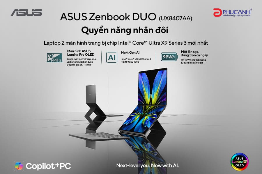 ASUS ra mắt Zenbook DUO UX8407AA: Laptop AI màn hình đôi cho dân đa nhiệm