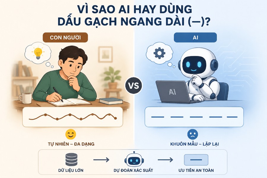 Giải mã vì sao AI luôn dùng dấu gạch ngang dài (—)