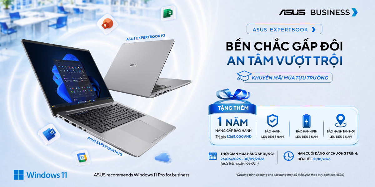 [Khuyến mại] ASUS ExpertBook: Bền Chắc Gấp Đôi - An Tâm Vượt Trội