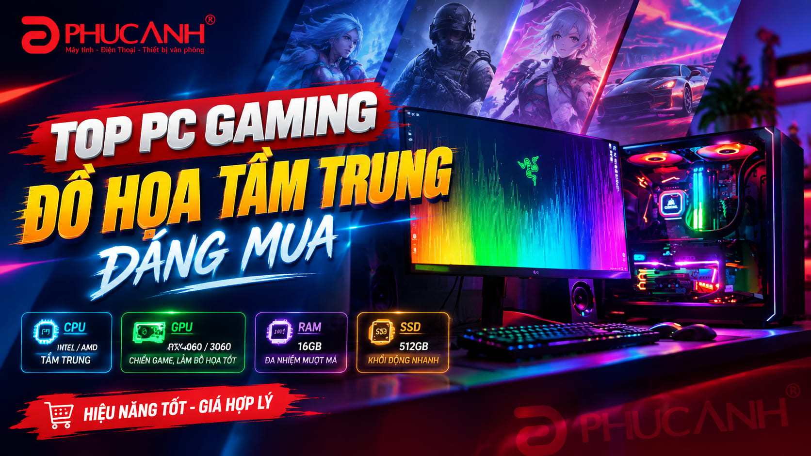 Top PC gaming đồ họa tầm trung đáng mua tại Phúc Anh 2026