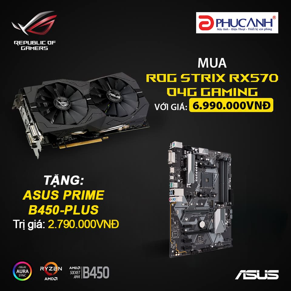 KHUYẾN MÃI MUA 1 TẶNG 1: TẶNG NGAY MB B450 KHI MUA VGA ROG-STRIX-RX570 