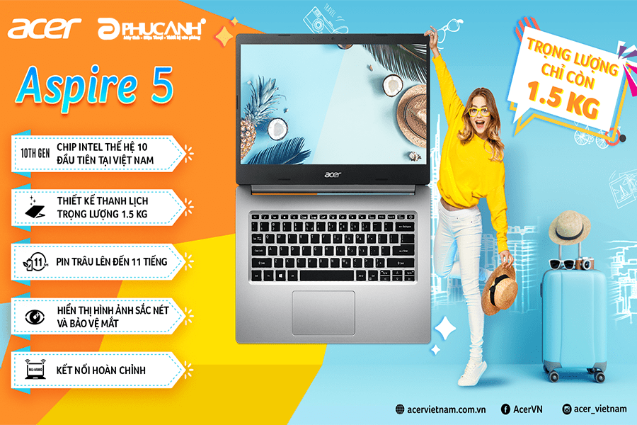 ACER TRÌNH LÀNG LAPTOP ASPIRE 5 TRANG BỊ CPU INTEL CORE I THẾ HỆ 10 ĐẦU TIÊN