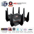 Bộ phát wifi Asus GT-AC5300 5300Mbps 80 user (Dual WAN 3 băng tần chuẩn AC5300 (2.4Ghz:1000Mbps+ 5GHz: 2167Mbps + 5GHz: 2167Mbps) Chuyên cho gaming/ 4K streaming. Với vi xử lý : Quad-core 1.8Ghz ; 8 ăng-ten rời 5dBi. Tự độn