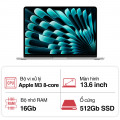 Laptop Apple Macbook Air MXCT3SA/A (Apple M3 8 Core CPU/ 16GB/ 512GB/ 10 core GPU/ Silver)