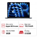 Laptop Apple Macbook Air 15 MRYV3SA/A Apple M3 8 Core CPU/ 8GB/ 512GB/ 10 core GPU/ 15.3inch/ Midnight