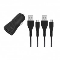 Bộ cáp sạc ENERGIZER 2.4A 2 Cổng USB, kèm 1 cáp micro USB, 1 cáp usb Type C - DC2BLCMM (dùng cho Ô tô) Bảo hành trọn đời