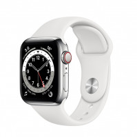Apple Watch Series 6 44mm 4G Viền Thép Bạc- Cao su trắng