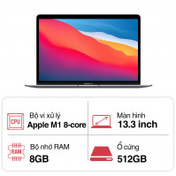 Máy tính xách tay Apple Macbook Air MGNA3SA/A (M1 8 Cores CPU/ 8Gb/ 512GB/ 8 core GPU/ Silver)