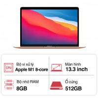 Máy tính xách tay Apple Macbook Air MGNE3SA/A (M1 8 Cores CPU/ 8Gb/ 512GB/ 8 core GPU/ Gold)