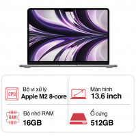 Máy tính xách tay Apple Macbook Air Z15S0009D (M2 8-core CPU/ 16Gb/ 512GB/ 8 core GPU/ Space Gray)