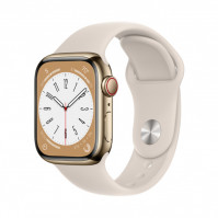 Đồng hồ thông minh Apple Watch Series 8 (41mm/ LTE/ Viền Thép/ Dây Cao Su/ Starlight/ MNJC3VN/A)