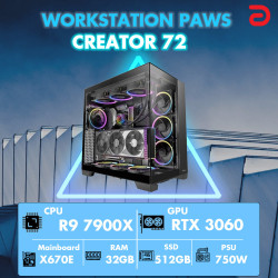 Máy trạm Workstation PAWS CREATOR R9/X670/32G/512G/RTX3060 (AMD Ryzen 9 7900X 5.6Ghz-64Mb/ 512GB/ RTX 3060 12Gb GDDR6/ DOS)	