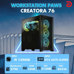 Máy trạm Workstation PAWS CREATOR I9/Z790/64G/512G/RTX4070 Super (Intel Raptor Lake Core i9 13900K 5.5Ghz-30Mb/ 512GB/ RTX 4070 Super 12Gb GDDR6/ DOS)