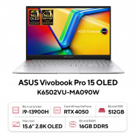 Laptop Asus Vivobook Pro 15 OLED K6502VU-MA090W (i9 13900H/ 16GB/ 512GB SSD/ RTX 4050 6GB/ 15.6 inch 2.8K/ 120Hz/ Win11/ Silver/ Vỏ nhôm)