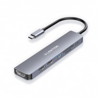 Bộ chuyển Lention CE18HCR USB-C 7 trong 1 USB Type-C sang HDMI, USB 3.0, 2 cổng USB 2.0, SD card, cổng sạc PD - Màu xám