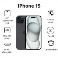 Điện thoại Apple iPhone 15 (6GB/ 128Gb/ Black)