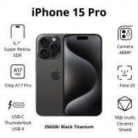 Điện thoại Apple iPhone 15 Pro (8GB/ 256GB/ Black Titanium)